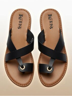 Korks Black Crisscross Thong Sandals Sz 9M